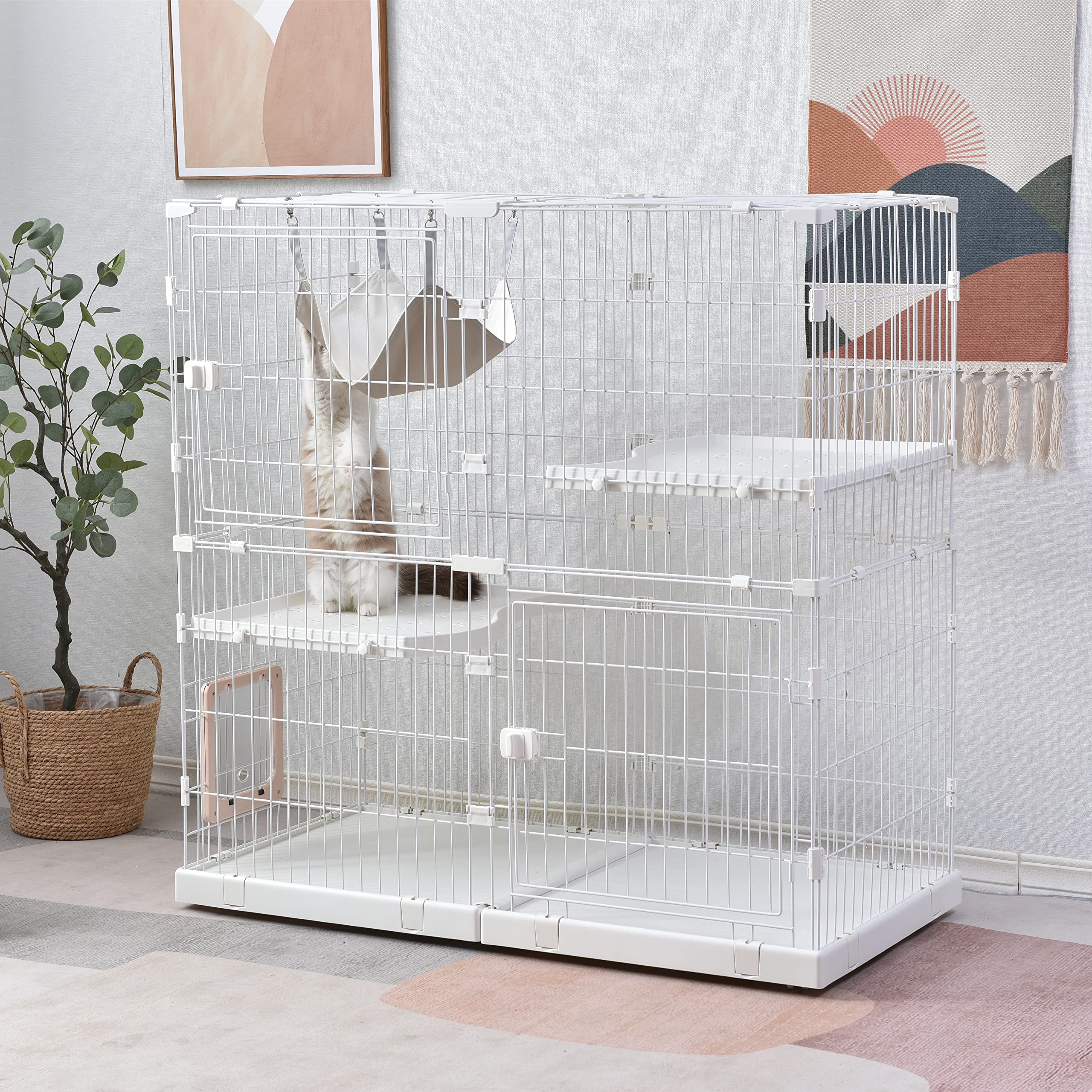 Amazon.co.jp: 猫 ケージ キャットケージ 2段 大型 幅広設計 自由